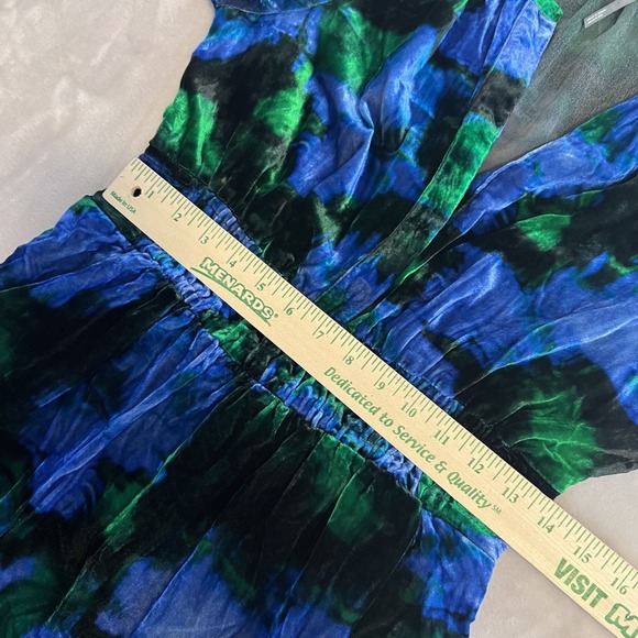 Anthropologie Mini Dress Womens Small Blue Floral Somerset Velvet Tiered Boho - Picture 7 of 13